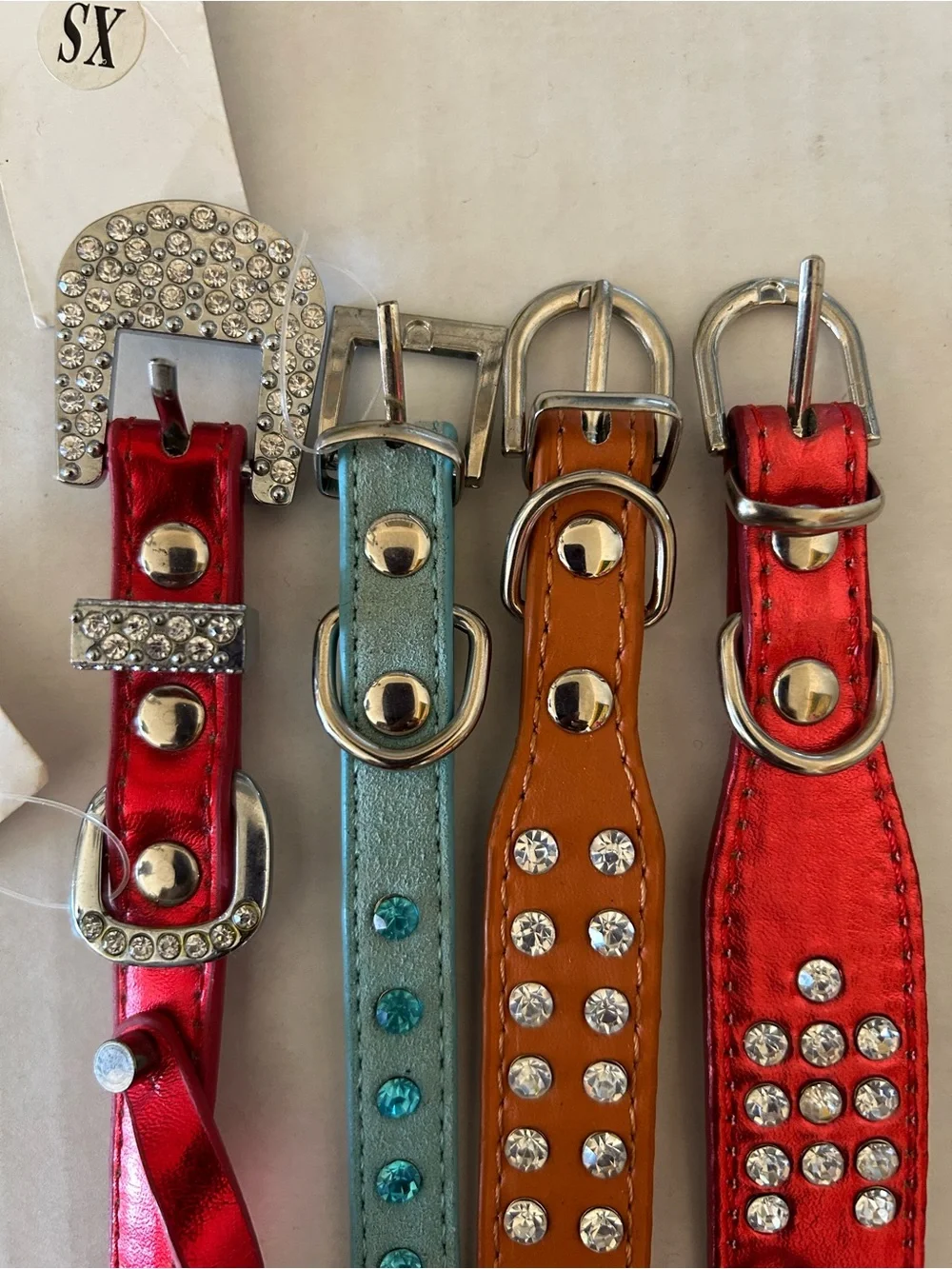 Assorted Studded Leather Dog Collars - Red, Teal, Brown